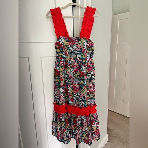 Crosby by Mollie Burch Bowie Dress Begonia Floral Ruffle Midi - Picture 2 of 6